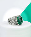 Filigree Art Emerald Gemstone Tulip Detailed Silver Women Statement Ring