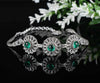 Filigree Art Emerald Gemstone Women Silver Link Bracelet