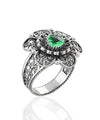 Filigree Art Emerald Gemstone Women Silver Statement Ring