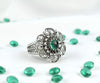 Filigree Art Emerald Gemstone Women Silver Statement Ring