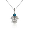 925 Sterling Silver Filigree Art Evil Eye Angel Pendant Necklace