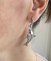 Filigree Art Fish Design Women Silver Dangle Drop Earrings
