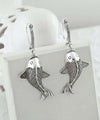 Filigree Art Fish Design Women Silver Dangle Drop Earrings