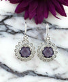 Filigree Art Flower Design Amethyst Gemstone Women Silver Drop Earrings
