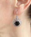 Filigree Art Flower Design Black Onyx Gemstone Women Silver Drop Earrings