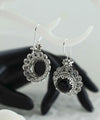 Filigree Art Flower Design Black Onyx Gemstone Women Silver Drop Earrings