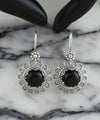 Filigree Art Flower Design Black Onyx Gemstone Women Silver Drop Earrings