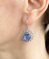 Filigree Art Flower Design Blue Quartz Gemstone Women Silver Drop Earrings