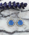 Filigree Art Flower Design Blue Quartz Gemstone Women Silver Drop Earrings