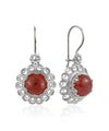 Filigree Art Flower Design Carnelian Gemstone Women Silver Drop Earrings