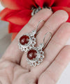 Filigree Art Flower Design Carnelian Gemstone Women Silver Drop Earrings