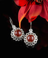 Filigree Art Flower Design Carnelian Gemstone Women Silver Drop Earrings