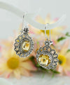 Filigree Art Flower Design Citrine Gemstone Women Silver Drop Earrings