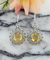 Filigree Art Flower Design Citrine Gemstone Women Silver Drop Earrings