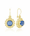 Filigree Art Flower Design Gold Plated Silver Blue Quartz Gemstone Women Drop Earrings