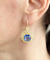 Filigree Art Flower Design Gold Plated Silver Blue Quartz Gemstone Women Drop Earrings