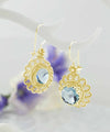 Filigree Art Flower Design Gold Plated Silver Blue Topaz Gemstone Women Drop Earrings
