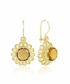 Filigree Art Flower Design Gold Plated Silver Citrine Gemstone Women Drop Earrings