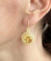 Filigree Art Flower Design Gold Plated Silver Citrine Gemstone Women Drop Earrings