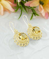 Filigree Art Flower Design Gold Plated Silver Citrine Gemstone Women Drop Earrings