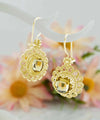 Filigree Art Flower Design Gold Plated Silver Citrine Gemstone Women Drop Earrings