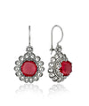Filigree Art Flower Design Ruby Gemstone Women Silver Drop Earrings