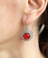 Filigree Art Flower Design Ruby Gemstone Women Silver Drop Earrings