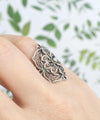 Filigree Art Flower Design Woman Silver Statement Ring