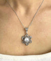 Filigree Art Freshwater Pearl Blossoming Lotus Flower Women Silver Pendant Necklace