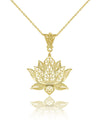 Filigree Art Gold Plated Silver Lotus Flower Women Pendant Necklace