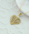 Filigree Art Gold Plated Silver Tree of Life in Heart Woman Pendant Necklace