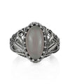 Filigree Art Gray Moonstone Angel Wings Design Women Silver Cocktail Ring