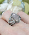 Filigree Art Gray Moonstone Angel Wings Design Women Silver Cocktail Ring