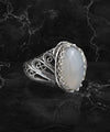 Filigree Art Gray Moonstone Angel Wings Design Women Silver Cocktail Ring