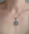 Filigree Art Gray Moonstone Gemstone Blossoming Lotus Flower Women Silver Pendant Necklace