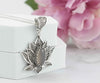 Filigree Art Gray Moonstone Gemstone Blossoming Lotus Flower Women Silver Pendant Necklace
