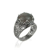 925 Sterling Silver Filigree Art Gray Moonstone Gemstone Cocktail Women Ring