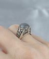 Filigree Art Gray Moonstone Gemstone Women Silver Cocktail Ring