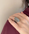 Filigree Art Gray Moonstone Gemstone Women Silver Long Statement Ring