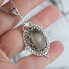 Filigree Art Gray Moonstone Gemstone Women Silver Oval Pendant Necklace - Filigranist Jewelry