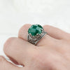 925 Sterling Silver Filigree Art Moss Agate Gemstone Cocktail Women Ring
