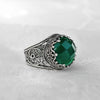 925 Sterling Silver Filigree Art Moss Agate Gemstone Cocktail Women Ring
