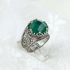 925 Sterling Silver Filigree Art Moss Agate Gemstone Cocktail Women Ring
