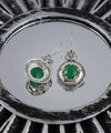 Sterling Silver Filigree Art Green Agate Gemstone Floral Drop Earrings