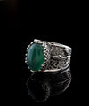 Sterling Silver Filigree Art Green Agate Gemstone Tulip Detailed Women Cocktail Ring