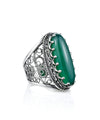 Sterling Silver Filigree Art Green Agate Gemstone Long Statement Ring