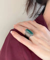 Sterling Silver Filigree Art Green Agate Gemstone Long Statement Ring