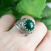 925 Sterling Silver Filigree Art Moss Agate Gemstone Bold Dome Ring