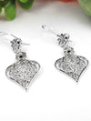 925 Sterling Silver Filigree Art Heart Dangle Drop Earrings