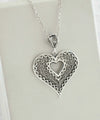 Filigree Art Heart in Heart Women Silver Pendant Necklace